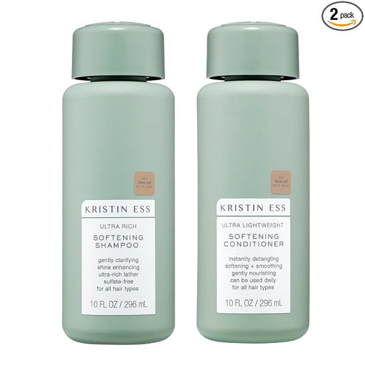 Kristin Ess Softening Moisture Repair Shampoo and Conditioner Set for Dry Hair – Light Fragrance - Anti-Frizz - Sulfate Free + Color Safe - Deep Conditioner for Color Treated & Dry Damaged Hair