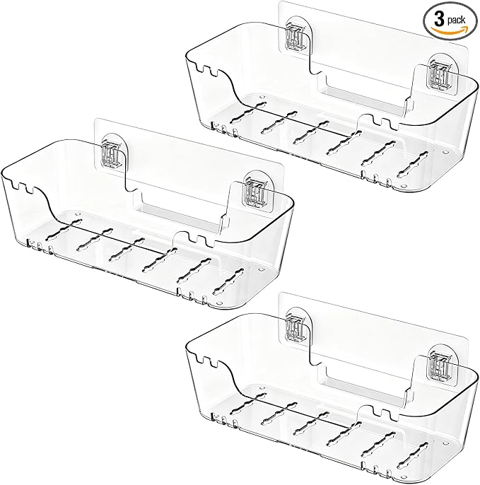 3 Pack Bath Toy Storage Organizer, Transparent Bathtub Toy Holder with Drain Holes, Durable Plastic Quick-Dry Shower Caddy for Bathroom, Easy to Clean