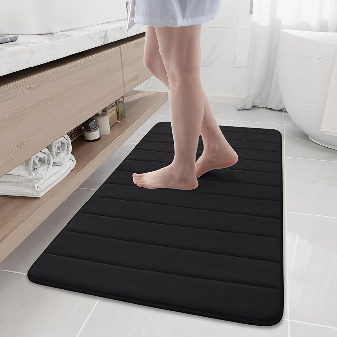 Buganda Memory Foam Bath Mat, 47" x 24", Ultra Soft Bathroom Rugs, Water Absorbent and Machine Washable Bath Rug Runner for Bathroom, Shower, and Tub, Black