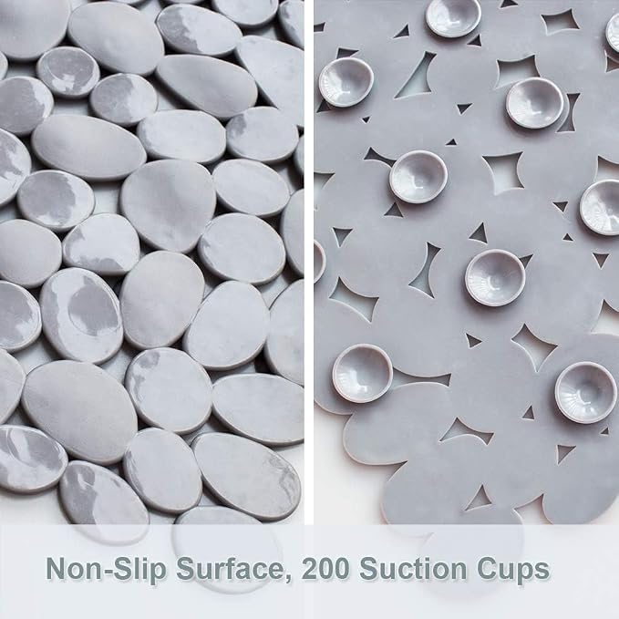 Bathtub Mat Non Slip 2 Pack, 35 x 16 Inches Pebble Shower Mat with Suction Cups and Drain Holes, Bath Mat for Shower,Bathroom tub (Grey)