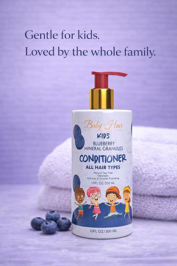 BABY HAIR - Blueberry Mineral Kids Hair Conditioner, Sulfate-Free Toddler Hair Conditioner, Hair Conditioner for Kids with Blueberry & Strawberry Oil, Aloe Vera, and Biotin, 10 fl.oz