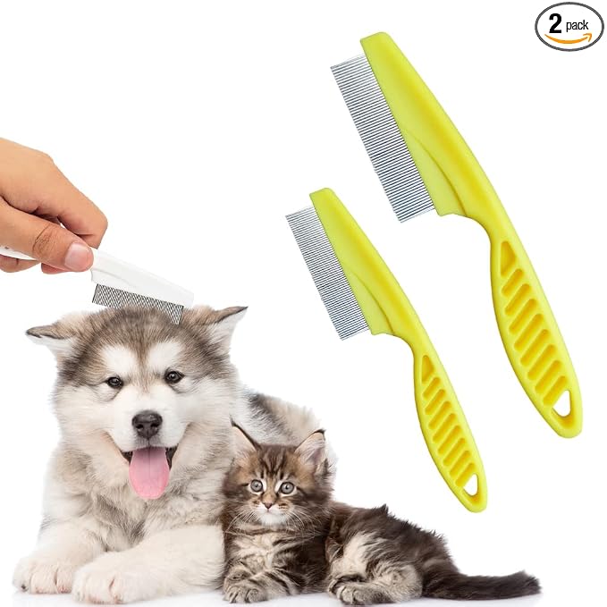 Dog Comb 2 Pack, 2026 New Professional Pet Eye Comb and Grooming Comb Set, Stainless Steel Fine Tooth Tear Stain Remover for Cats and Dogs, Pet Comb for Tangles Knots Loose Fur