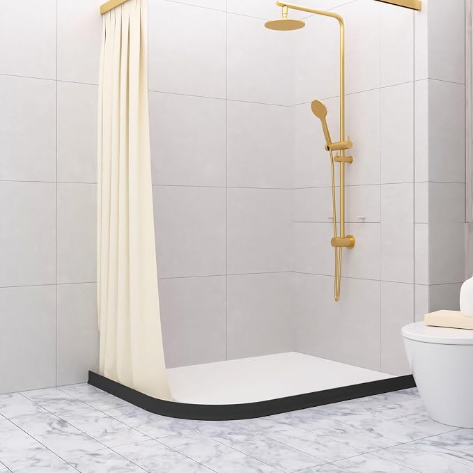 Raycity 3" High Shower Threshold Water Dam 118 IN Collapsible Shower Water Splash Guard for Curbless Shower Threshold Barrier Water Stopper for Wet and Dry Separation Bathroom and Kitchen (Black)