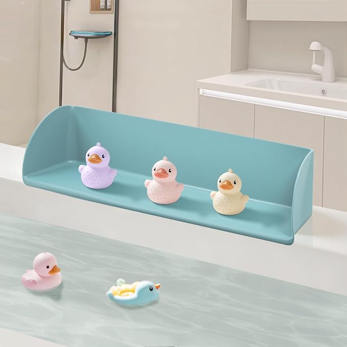 Silicone Bathtub Splash Guard with Strong Suction Cups, Bath Toy Holder & Water Spill Protector for Kids, No-Mess Play Shelf Organizer, Toddler Bath Essentials (Green)