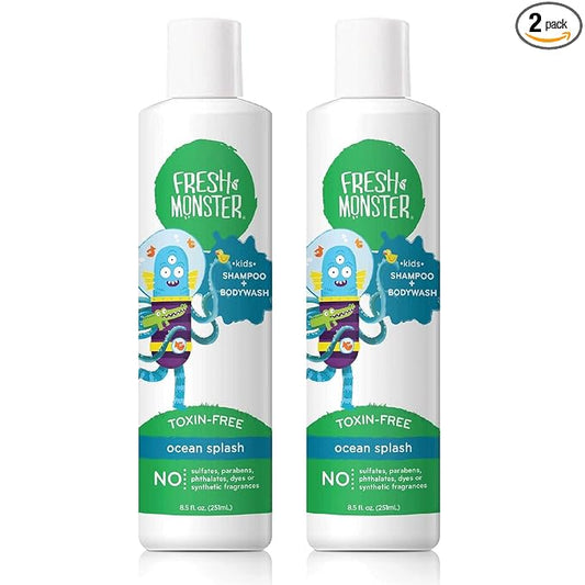 Fresh Monster 2-in-1 Natural Shampoo & Body Wash for Kids, Toxin-Free, Hypoallergenic, Ocean Splash (2 Pack, 8.5oz/each)