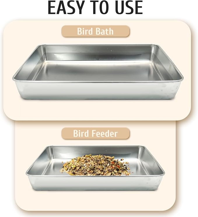 kathson Stainless Steel Bird Bath 16.14"×12.2"×2.36" Metal Bird Bath Tray Pet Bird Cleaning Accessories Bird Bathtub Bird Bath Tray Pet Shower Tub Pigeon Bathtub Bird Cage Bathtub Tray