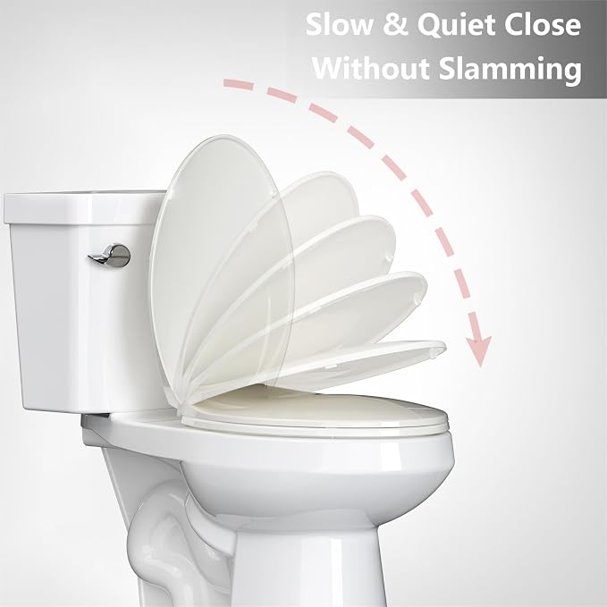 Toilet Seat, Elongated Fit, Soft Close Lid, Slow Close Noiseless Design, American Standard Compatible,Biscuit