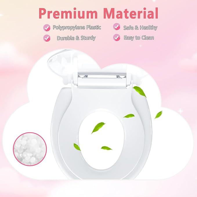 Aünsffer Toddler Toilet Seat with Potty Training Seat Round 16.5inch, 2 in 1 Toilet Seat for Family Built-in Baby Seat Removable, Soft Close + Easy Clean, PP Safe Material, White