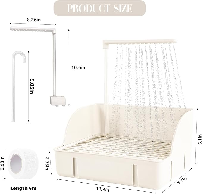 Parrot Bathtub Bird Automatic Bath Shower,Large Bird Shower Fountain Indoor Bathtub with Running Water, Contains USB and Pump,for Pet Birds, African Grey, Cockatiel, Conure, Budgie, Lovebird(White)