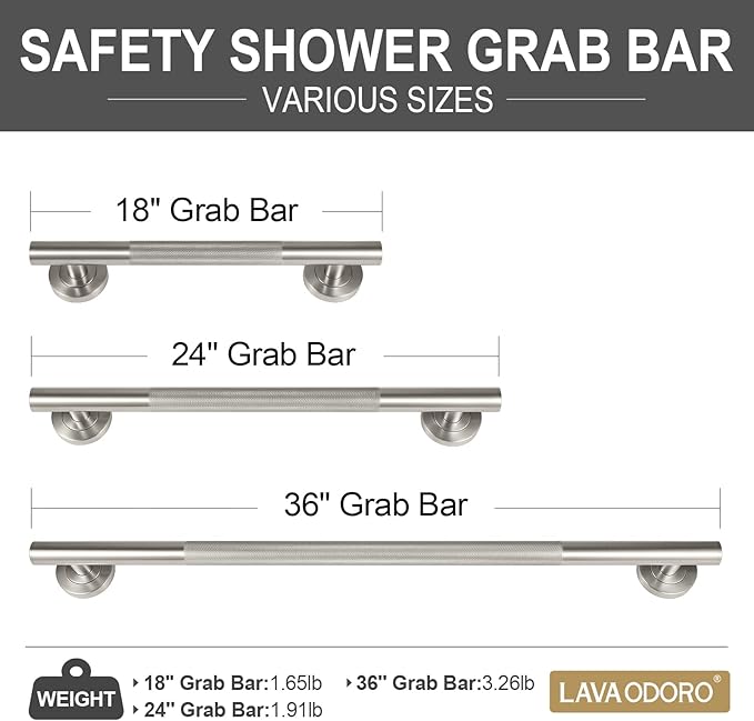 Lava Odoro Shower Grab Bars, 3 Pack Stainless Steel Bathroom Safety Grab Bar 36" 24" 18", Upgrade Anti-Slip Knurling Shower Grab for Bathtub, Shower Handles for Elderly and Handicap, ADA Compliant