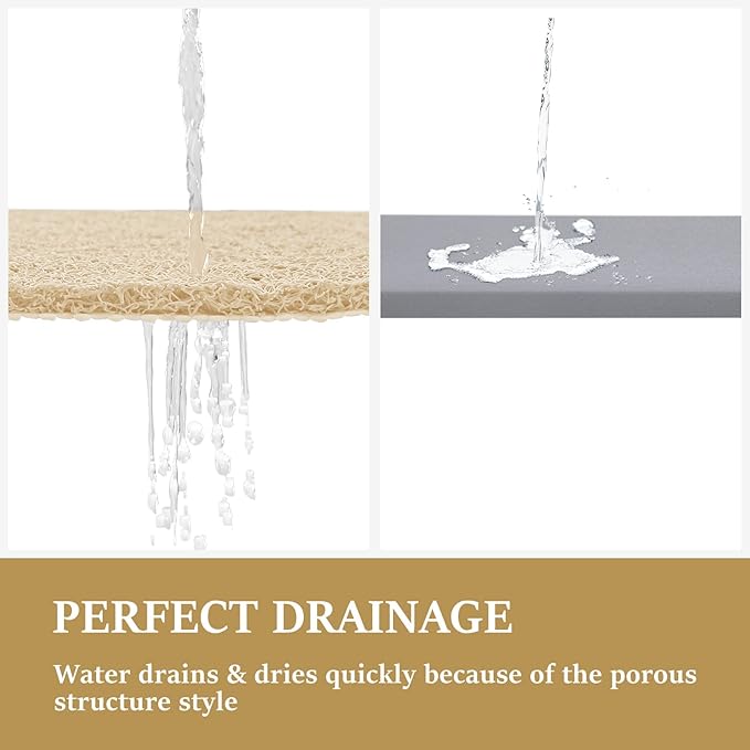 LuxStep Shower Mat Bathtub Mat,24x24 inch, Non-Slip Bath Mat with Drain, Quick Drying PVC Loofah Bathmat for Tub,Shower,Bathroom (Phthalate Free,Khaki)