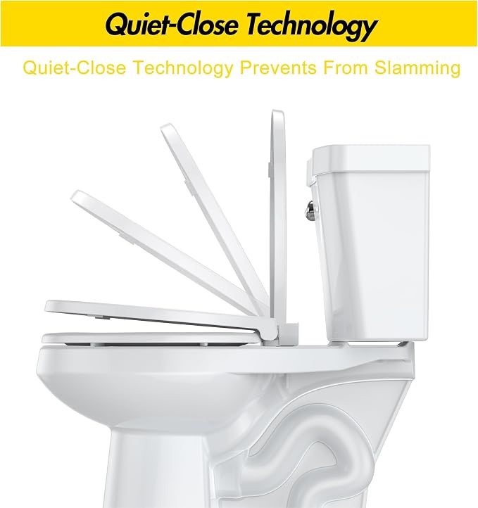 Toilet Seat Cover Elongated – Durable PP Toilet Seat with Slow Close Hinges, Easy Clean White Replacement for American Standard Toilets