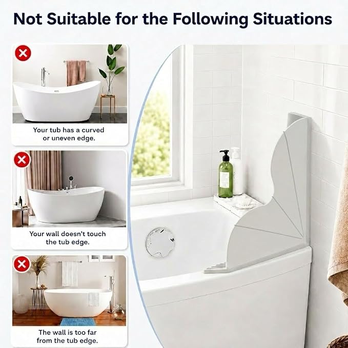 3-Piece No-Adhesive Silicone Large Shower Splash Guards with Strong Suction Cups,Splash Guard for Bathtub with One-Piece Design, Leak-Proof Seal, Reusable&Easy Removal, Keeps Floor Dry, Gray