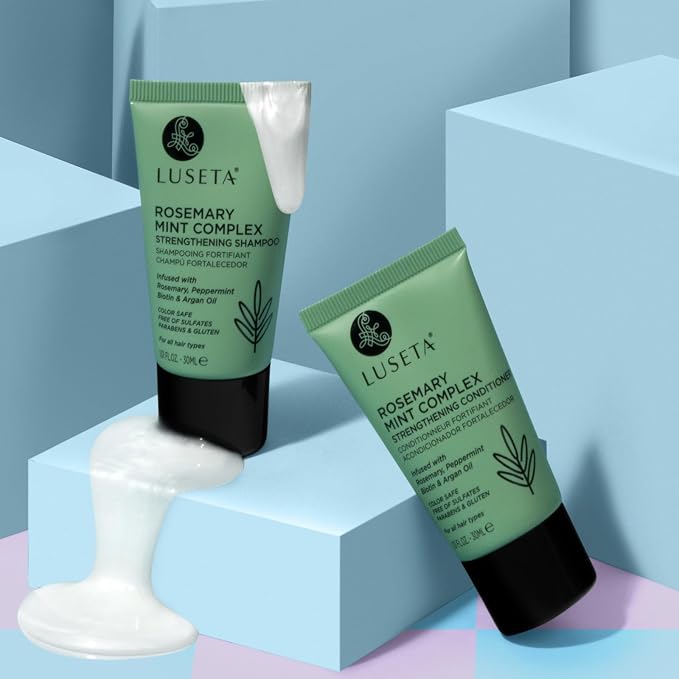 Luseta Rosemary Mint Tavel Shampoo and Conditioner Set Mini Size Strengthen and Nourish Thinning Hair Reduce Frizz for Women and Men 2 x 1.01oz