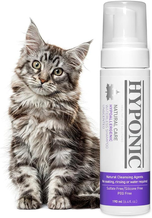 HYPONIC Hypoallergenic Premium Waterless Shampoo for All Pets (Unscented, 6.4 oz) - Fragrance Free, Natural Dry Shampoo, Waterless Foam, Grooming for Dogs and Cats