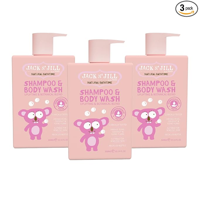 Jack N' Jill Natural Bathtime Kids & Baby Shampoo and Body Wash - Suitable for Sensitive Skin, Dermatologically Tested, Color and Soap Free, Cruelty Free, Vegan - 300 mL Bottle (Pack of 3)