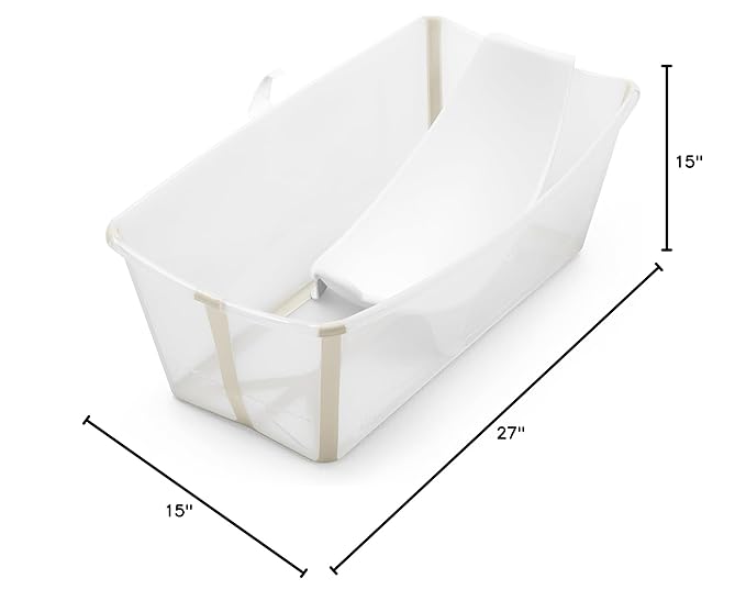 Stokke Flexi Bath Bundle, Sandy Beige - Foldable Baby Bathtub + Newborn Support - Durable & Easy to Store - Convenient to Use at Home or Traveling - Best for Newborns & Babies Up to 48 Months