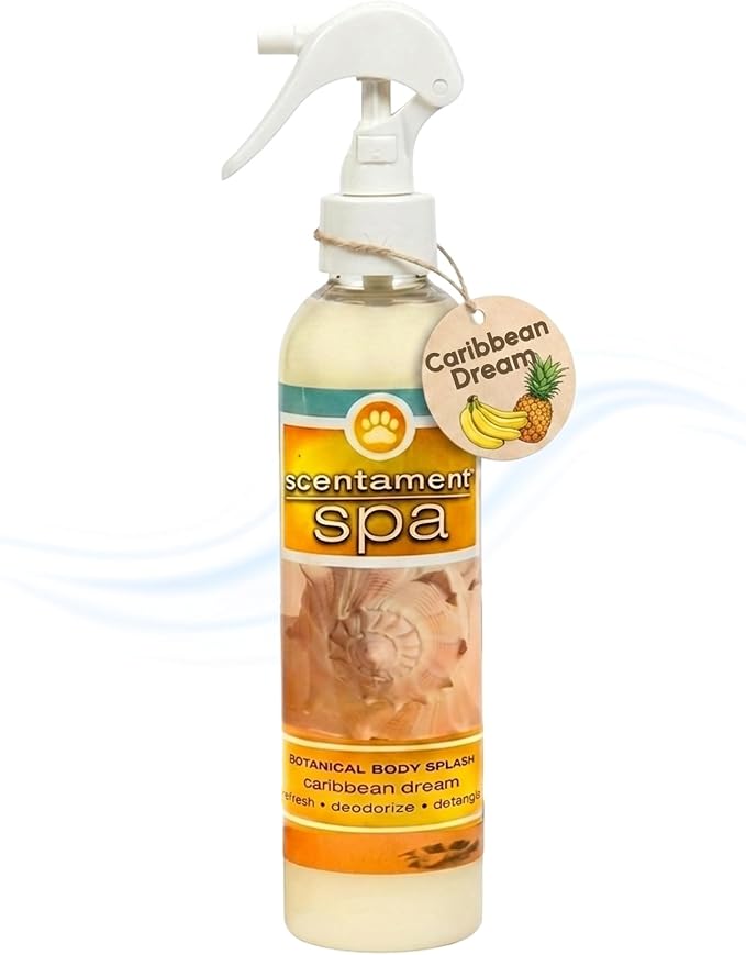 Best Shot Scentament Spa Botanical Body Splash, Pet Deodorizing Spray for Dogs & Cats, Conditioning Body Spray with Caribbean Dream Splash, Gentle Grooming Finishing Mist, 8 fl oz