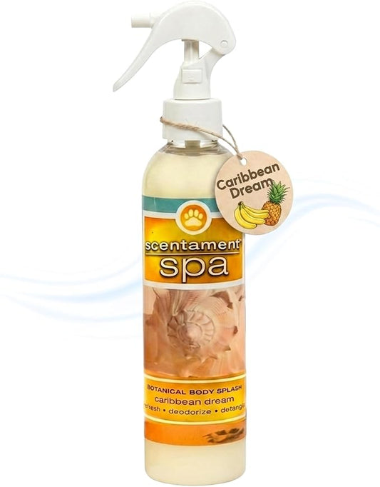 Best Shot Scentament Spa Botanical Body Splash, Pet Deodorizing Spray for Dogs & Cats, Conditioning Body Spray with Caribbean Dream Splash, Gentle Grooming Finishing Mist, 8 fl oz