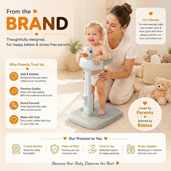 Baby Bath Stand with Built-in Seat - Duck Design - Anti-Slip Base - Baby Shower Stand for Sitting or Standing (Gray)