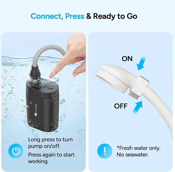 DR.PREPARE Portable Shower, Dual Camping Shower Pumps, 2×5000mAh, 11,000 RPM Motor, 1.32gal/min Flow, Pressurized Nozzle, 60min Runtime, 5gal Bucket, Portable Shower for Camping, Hiking, Pets, Beach