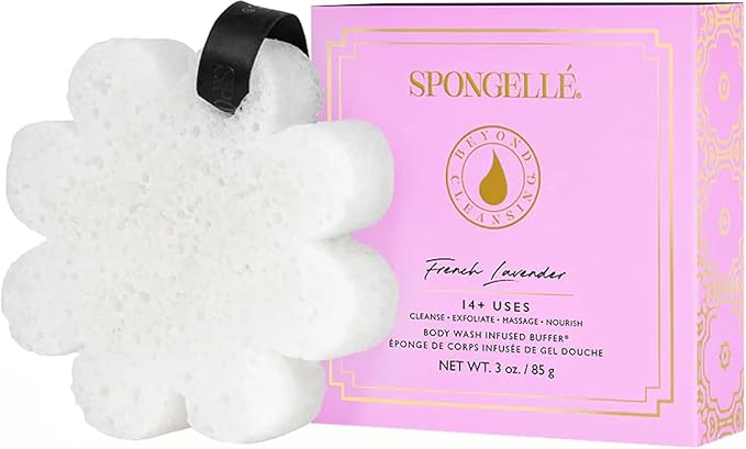 Spongelle Wild Flower Buffer Body Scrubber Bundle with Box | Bath & Shower Loofah for Women | Exfoliator with Body Wash Infused | 14+ uses (Beach Grass, French Lavender, Freesia Pear)