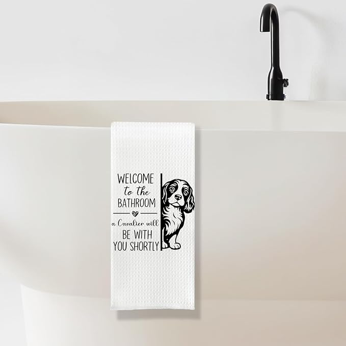 Funny Cavalier Bathroom Hand Towels, King Charles Cavalier Gifts for Women, Dog Mom Dad Lovers Owner Gifts Decorative Hand Towel for Bathroom Washroom, 16x24 Inch