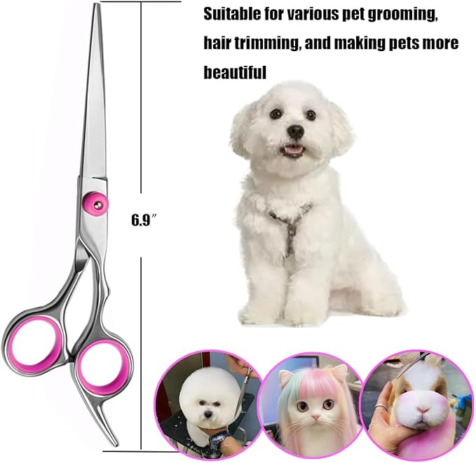 Dog Grooming Scissors,Pet Hair Scissors with Safety Round Tips Heavy Duty Titanium Stainless Steel Professional Dogs Cats Pets Grooming Shears (Straight scissors)