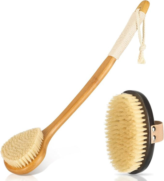 Long Handle Bath Brush-Back Scrubber for Shower, Exfoliating Body Brush with Bristles for Wet & Dry Brushing, Shower Brush for Men & Women