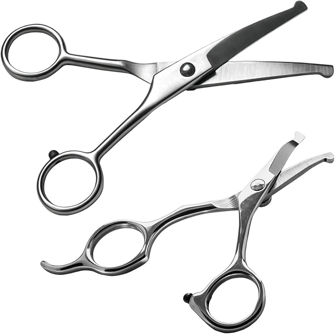 2 in1 Curved Dog Grooming Scissors Kit,5.5" & 5" Curved Down Pet Grooming Scissors with round tips for pets face and paw grooming