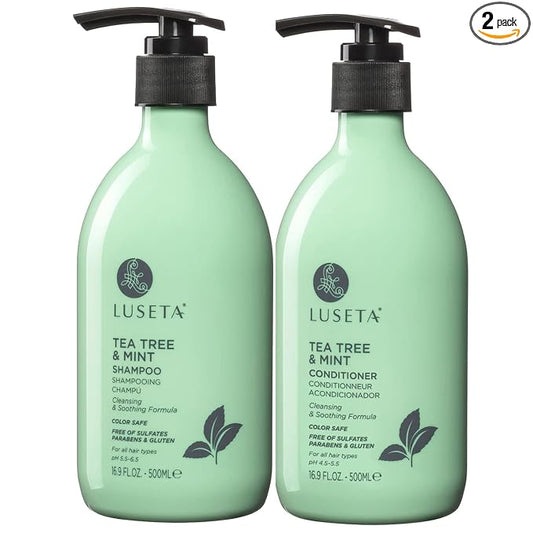 Luseta Clarifying Shampoo and Conditioner Set for Dry Scalp - Tea Tree Mint with Peppermint & Lavender Oil, Helps Refresh Scalp & Reduce Visible Flakes, Sulfate-Free, 2 x 16.9 oz