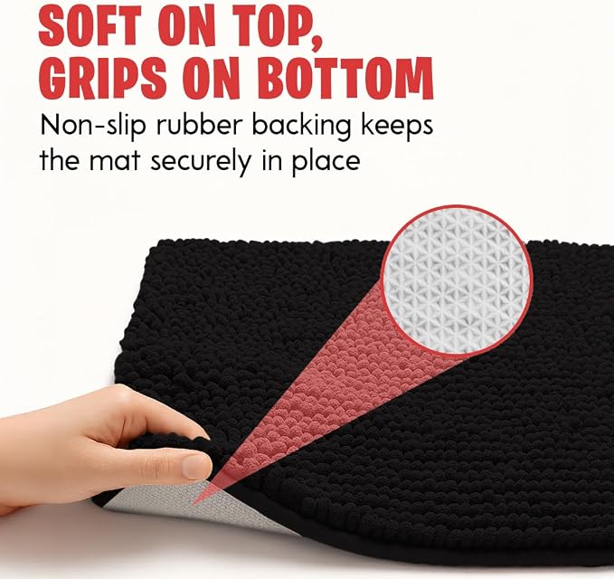 MUDGUARD MAT® Dog Door Mat for Muddy Paws, Super Absorbent Microfiber, Non-Slip Indoor Mat, Quick-Dry Chenille Rug for Pets & Entryway, Machine Washable, Black 19" x 30"