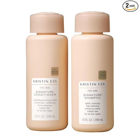 Kristin Ess Hair Signature Salon Sulfate Free Shampoo and Conditioner Set for Moisture, Frizz + Shine - Color Safe, Vegan, Paraben Free - Clarifying, Hydrating Damage Repair for Women - Pear Fragrance