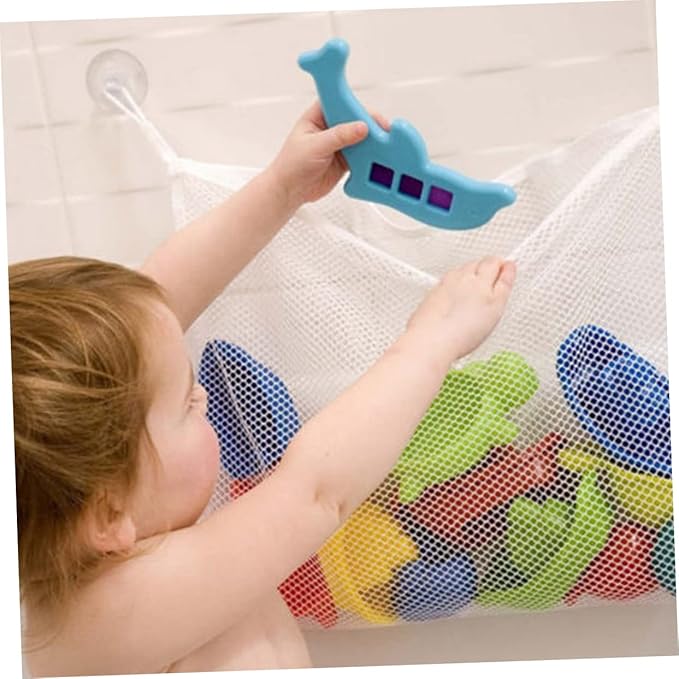 Toyvian Bath Toy Storage Bag with Strong Hook Mesh Organizer for Kids Tub Toys Bathroom Storage 14.6 Inch Drainable Toy Container