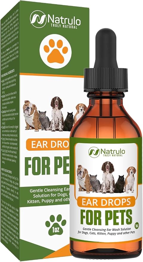Natural Ear Cleaner for Dogs, Cats, Kitten, Puppy – Gentle Cleansing Ear Wash Solution Mite Infection & Yeast Treatment for Pets – Drying, Healing Medicinal Ear Cleaning Drops Made in USA