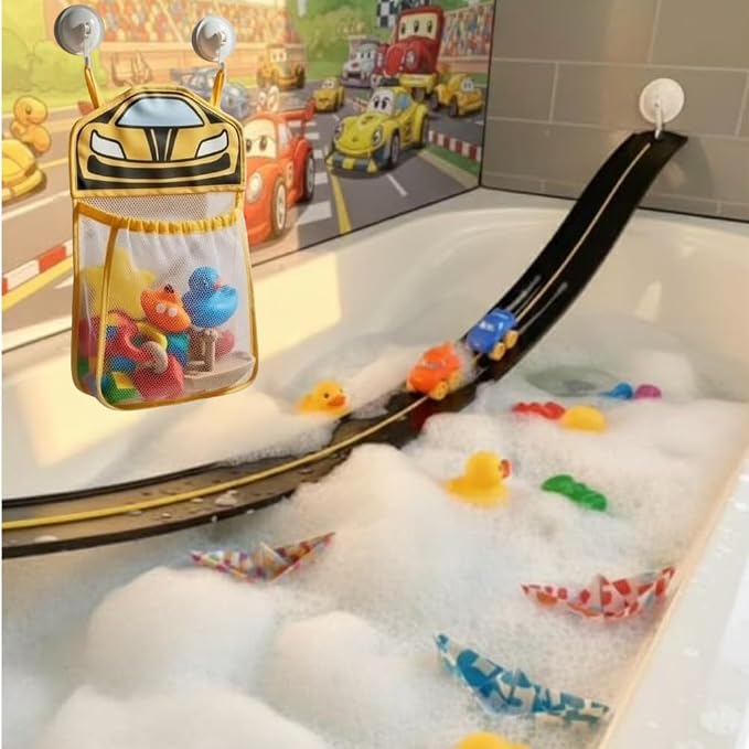 Race Car Bath Toy Organizer, Mesh Storage Bag for Kids