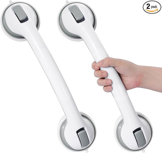Shower Handle 2 Pack Grab Bars for Bathtubs and Showers, 16.5 Inch Long Bathroom Balance Bar with 0.15" Thick Strong Hold Suction Cup, Safety Hand Rail for Seniors, Elderly - Grey