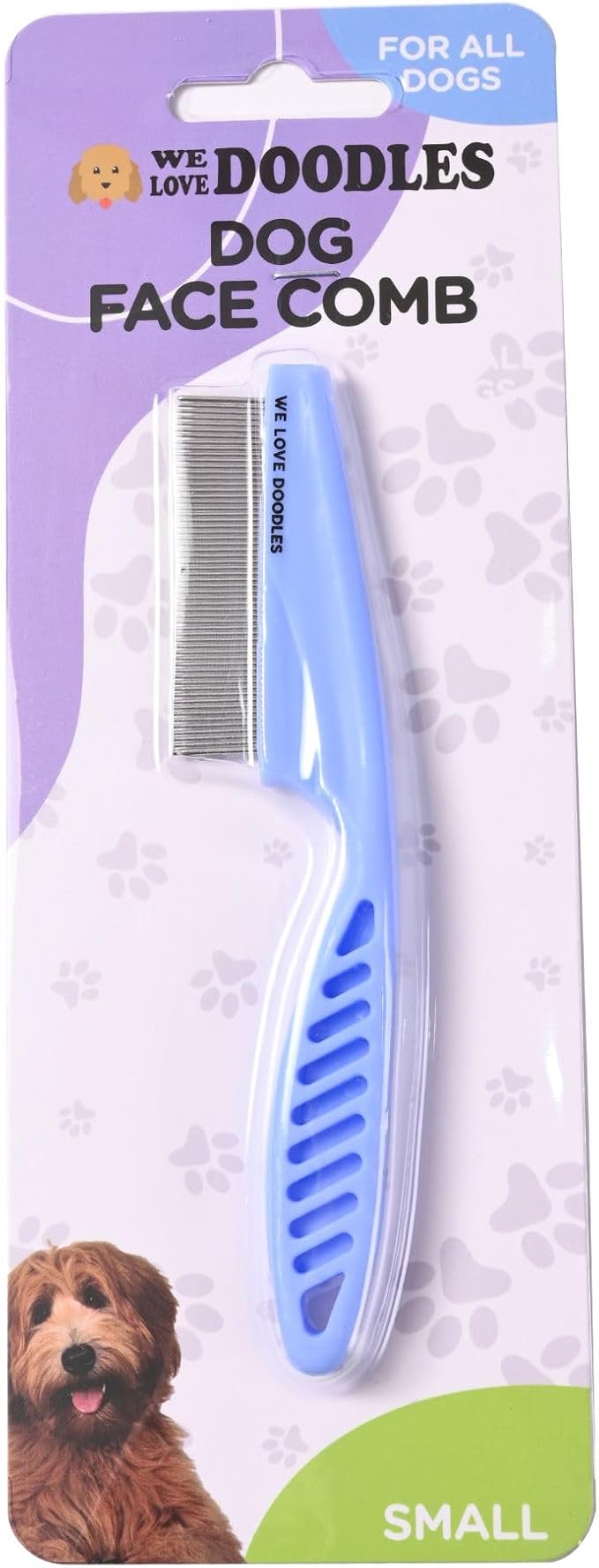Dog Face Comb, Flea Comb for Dogs, Fine Tooth Tearstain Remover Metal Comb, Removes Crust, Mucus, and Stains, Face Brush for Poodles & Other Breeds, Grooming Brush for Pets, Small [We Love Doodles]