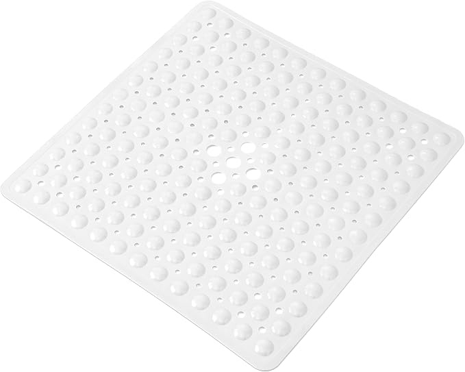 Anti-Slip Bathtub Shower mat, 21×21（ 53×53cm） inch Soft Oversized Machine Washable Non-Slip Bathtub mat with Drainage Holes, Bathroom Floor Suction Cup.（1-Opaque White）