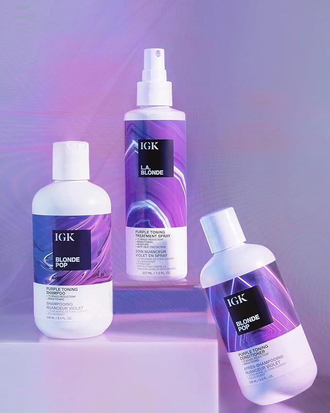 IGK BLONDE POP Purple Toning Shampoo & Conditioner Set | Neutralizes Brass + Brightens Blonde | Vegan + Cruelty-Free | 33.8 oz (Pack of 2)