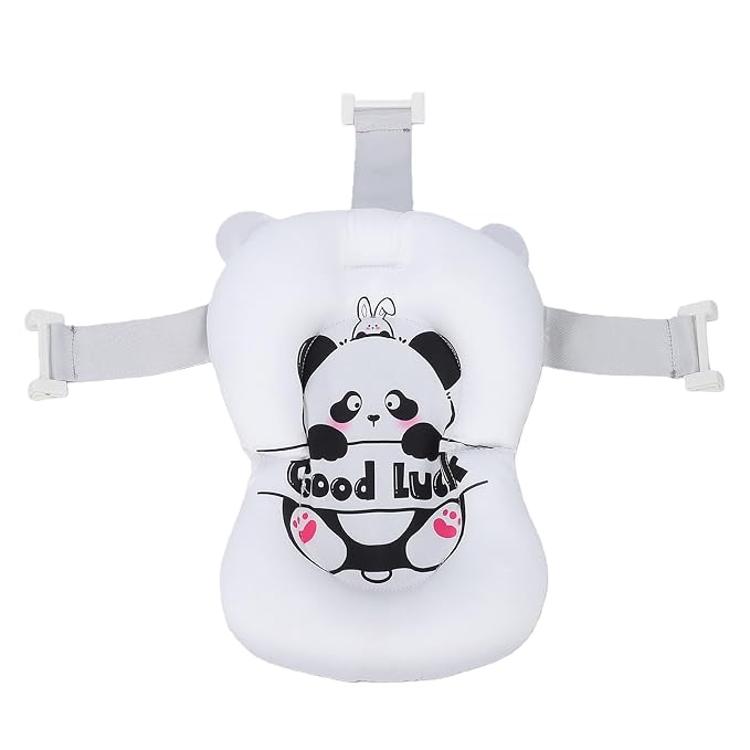 Fafeicy Baby Bath Cushion Pad Cotton Infant Bathing Seat Support Mat with 3 Buckles Wedge Design 28 X 6 X 38cm for Newborn Toddler Bathtub Bath Time (Panda Pattern)