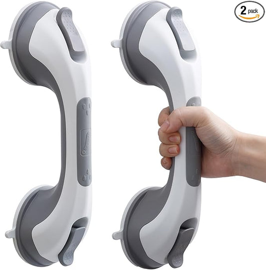 TAILI Shower Grab Bar, 2 Pack 12 Inch Suction Grab Bars for Bathtubs and Showers for Elderly, Shower Handle for Seniors Bathroom Safety Grip, No Drilling Removable,Grey,G9