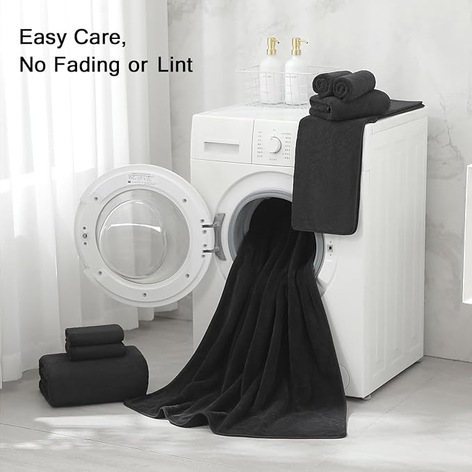 Luxury Bath Towels Set - 12 Piece (4 Large Bath Towels,4 Hand Towels,4 Washcloths), 100% Microfiber,Extra Absorbent Super Soft & Quick Dry,Complete Family Pack for Bathroom Gym Pool,Black