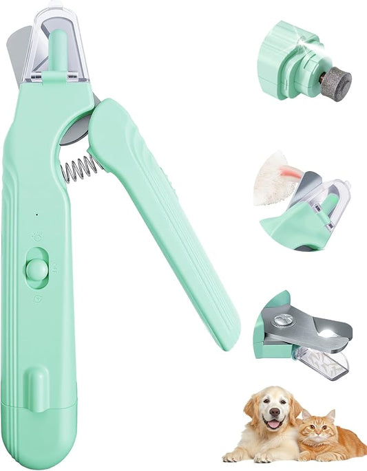 2-in-1 Dog & Cat Nail Clippers and Grinder with Light, Safety Guard, Painless Quiet Pet Nail Claw Trimmers, USB Rechargeable Pet Nail Trimmer, for Large Medium Small Dogs Cats Claw Trimmer, Green