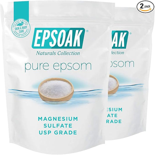 Epsoak Epsom Salt 4 lb. Magnesium Sulfate USP. (Qty. 2 x 2 lb. Bags) Resealable Epsom Salt Bag Unscented, Made in The USA, Cruelty-Free Certified