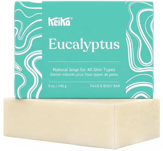 Keika Eucalyptus Soap Bar for Face & Body, Natural Refreshing Spa Bath & Shower Cleanser, 5 oz.