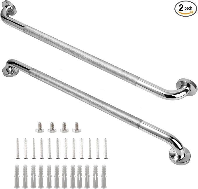 Rockgoya Shower Grab Bar, 2 Pack 32 Inch Bathroom Grab Bar, 304 Stainless Steel 1.25" Diameter Anti-Slip Handicap Grab Bar Support Shower Rail Senior Handrail Shower Safety Bar Handle