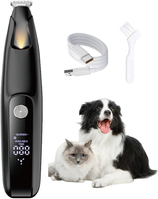 Ultra-Low Noise Dog Paw Trimmer,18mm Wide Blade Paw Groomer with LED Light,USB Rechargeable Paw Shaver with LED Display for Dogs and Cats Black