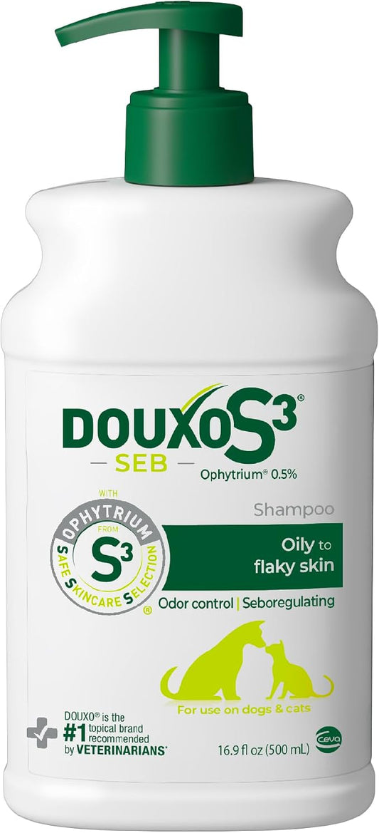 Douxo S3 SEB Dog Seboregulating Shampoo, Seborrhea Treatment for Dogs & Cats, Helps Control Dandruff, Unpleasant Odors & Oily/Flaky Skin, 0.5% Ophytrium, 16.9 fl oz