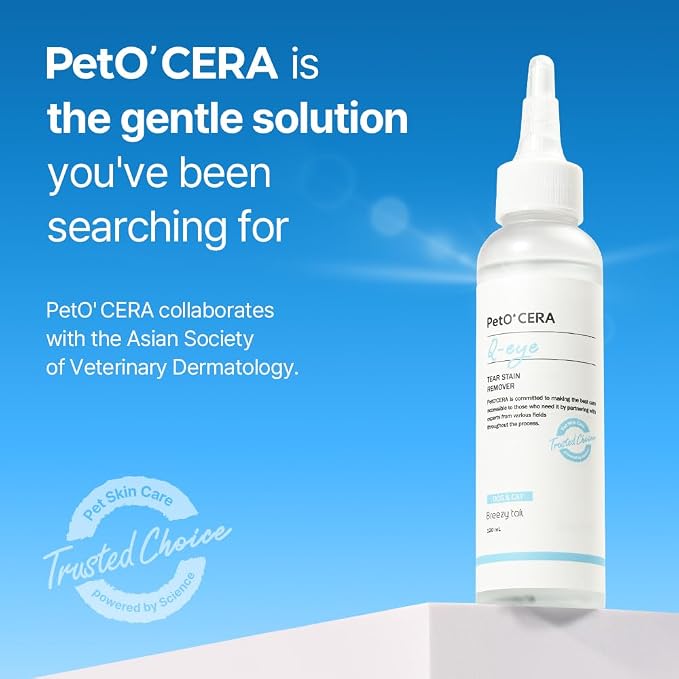 PetO’Cera Q-Eye, Eye Stain Remover for Dogs and Cats, Removes Tear Stains, Discharge, Soothes, Neutralizes Odors, Vet Approved, Korean Pet Skin Care (10.1 fl oz, 300ml)